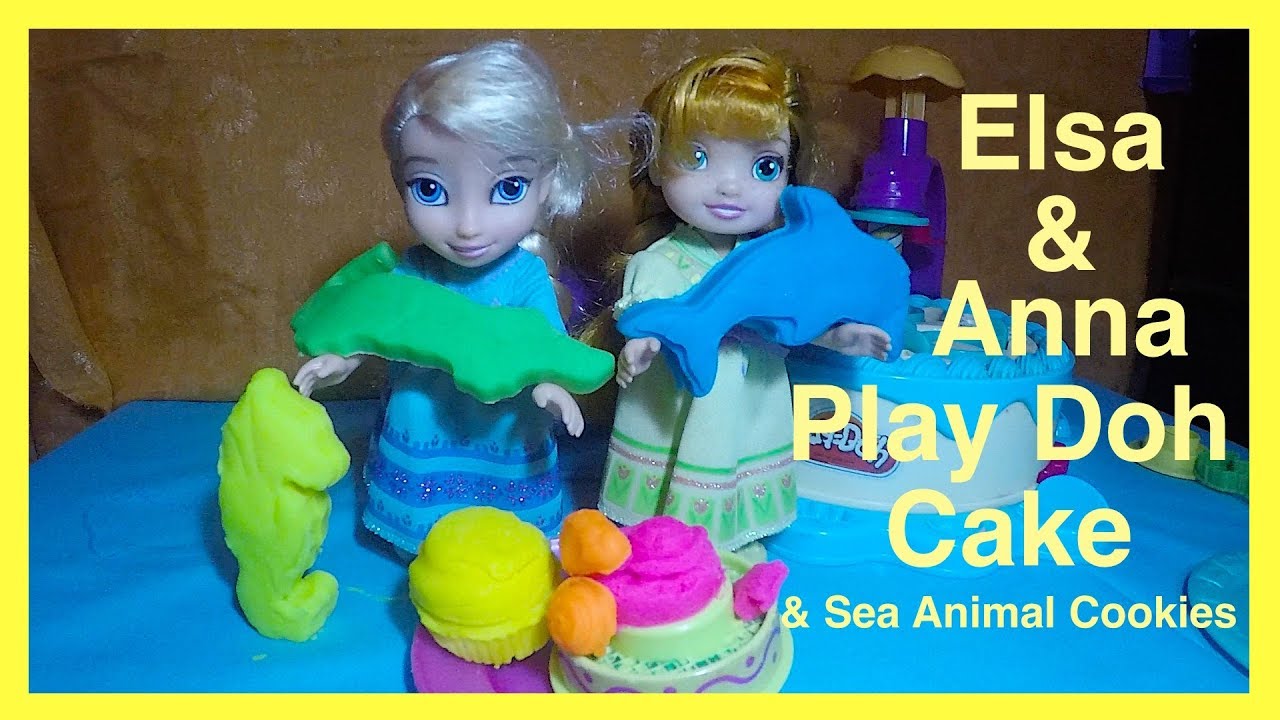 Elsa and Anna Disneys frozen dolls Make cake & sea animal cookies with PlayDough