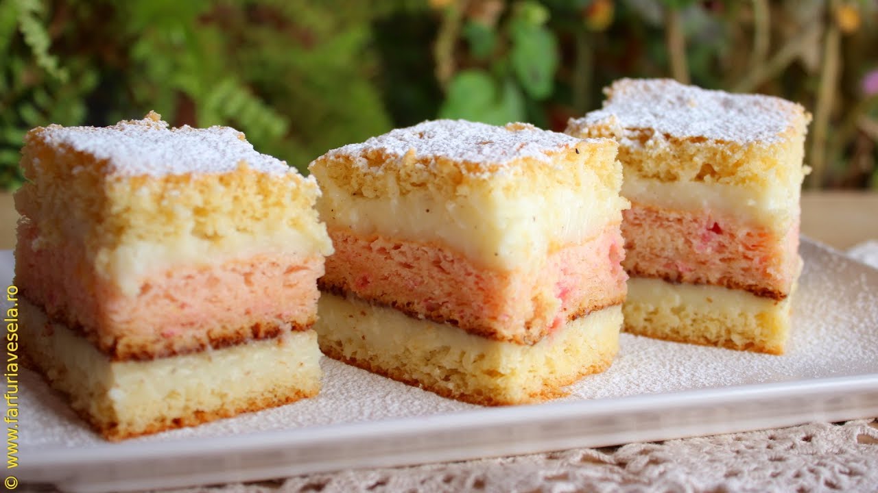 Prajitura cu doua blaturi pufoase si crema de vanilie | Farfuria vesela