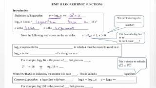 Unit 11 Logarithmic Functions Video 1