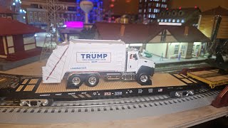 Mth Premier Trump Flat Cars With Garbage Trucks - The Train Loft O Scale Exclusive