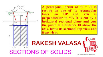 Sections of Solids Solutions - Pentagonal Prism -Horizontal Sectional plane - AutoCAD - Telugu