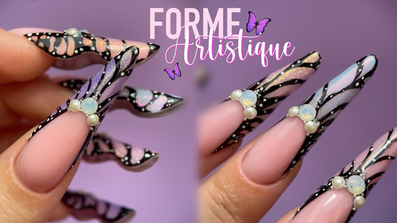 Butterfly nails | Extension chablon forme artistique 💜🦋