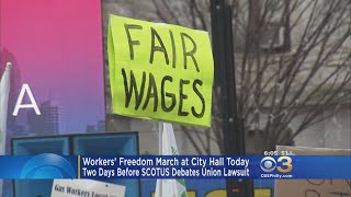Workers Hold Freedom March At Philadelphia City Hall