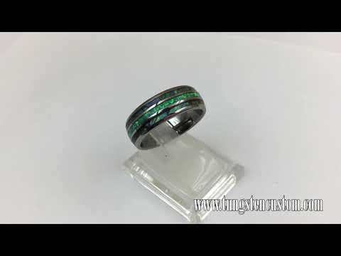 Tungsten Carbide Wedding Band Rings,Silver Tone Blue Opal Rainbow Abalone Shell Inlay multi colors