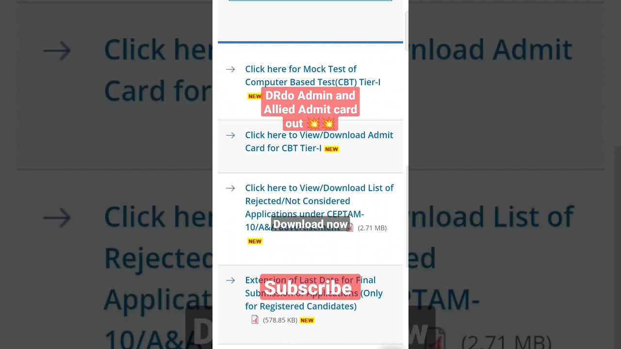 DRDO Admin and Allied Admit card out 💥 