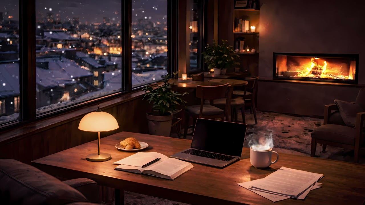 Cozy Jazz Club on a Winter City❄️ Deep Focus, Relaxing Jazz, & Fireplace Sounds