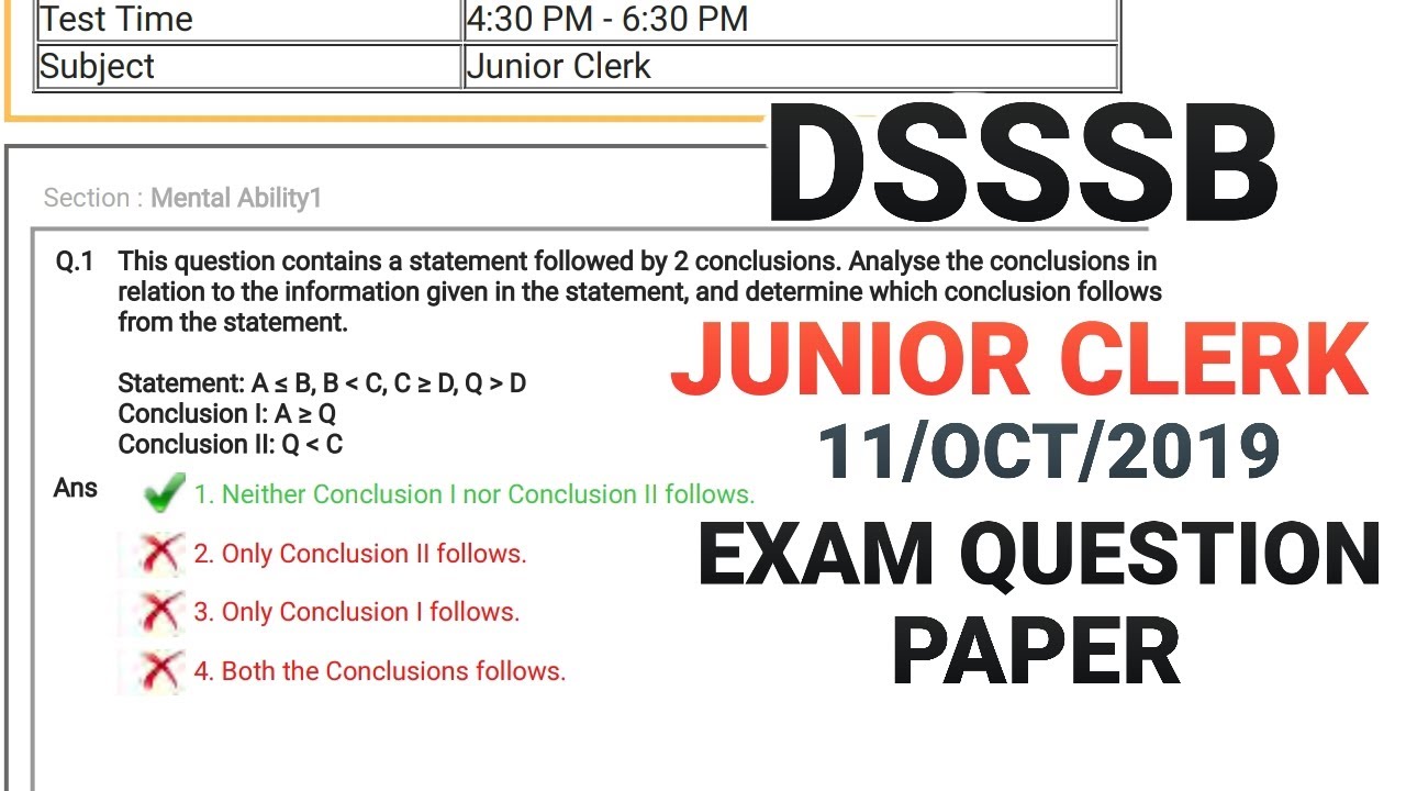 DSSSB JUNIOR CLERK 11/OCT/2019 EVENING SHIFT PREVIOUS YEAR QUESTION PAPER PDF | DSSSB VACANCY 2020