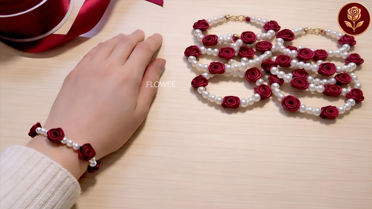 Easy Satin Ribbon Rose Bracelet DIY | Elegant Pearl Flower Jewelry