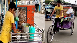 Hardworking Man Selling Fuchka (Pani Puri /Gol Gappa) on VAN - Indian Street Food