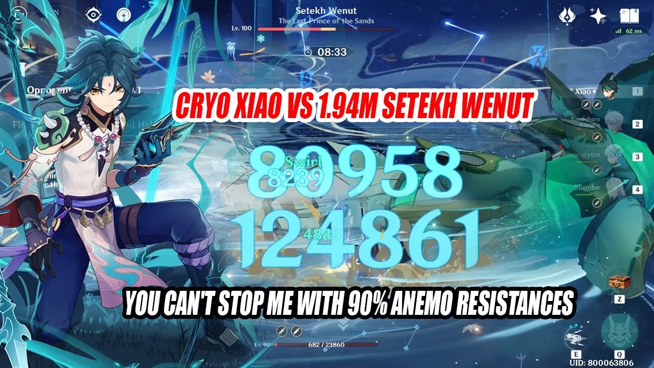 Cryo Xiao Shenhe C6 Oneshot Combo 1.94M Setekh Wenut - You Can't Stop Me with 90% Anemo Res