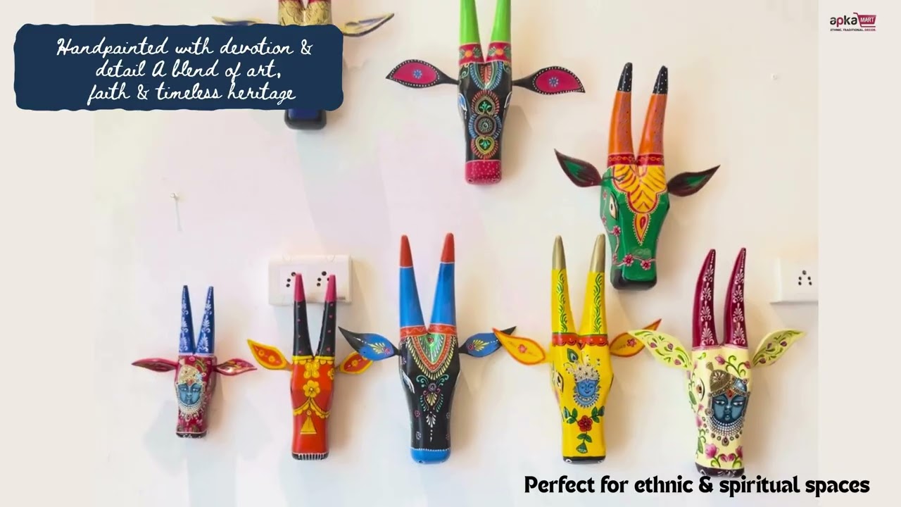 Wooden Cow Head | Handpainted Cow Face Wall Hanging | Nandi Bull Wall Art | Ethnic Decor