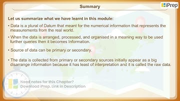 Summary | Data : its Source and Compilation | Geography | Class 12 | iPrep