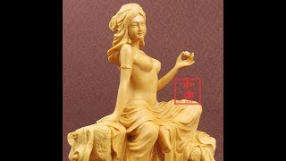 柘植製 木工彫刻 弁天像 12.5cm