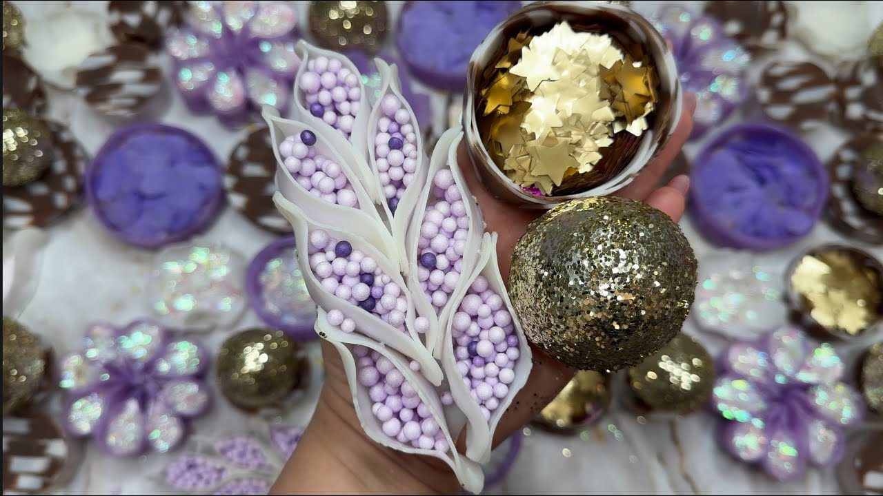 Dry soap crushing 🧼💜Glitter🌟starch 🤍soap slices🧼clay cracking🟣relax video🌟