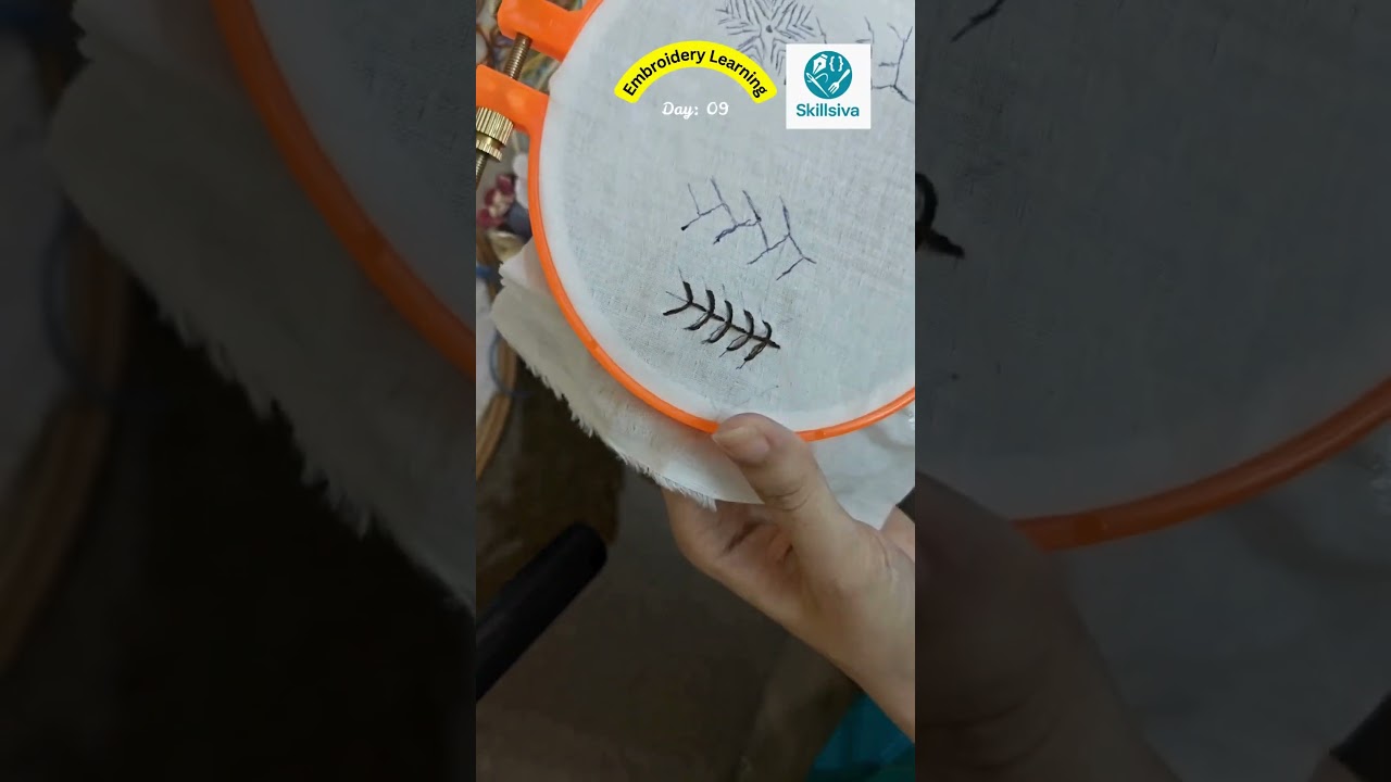 Day 09 - FLY & FEATHER STITCH | Easy Branch Design 🌿✨ 