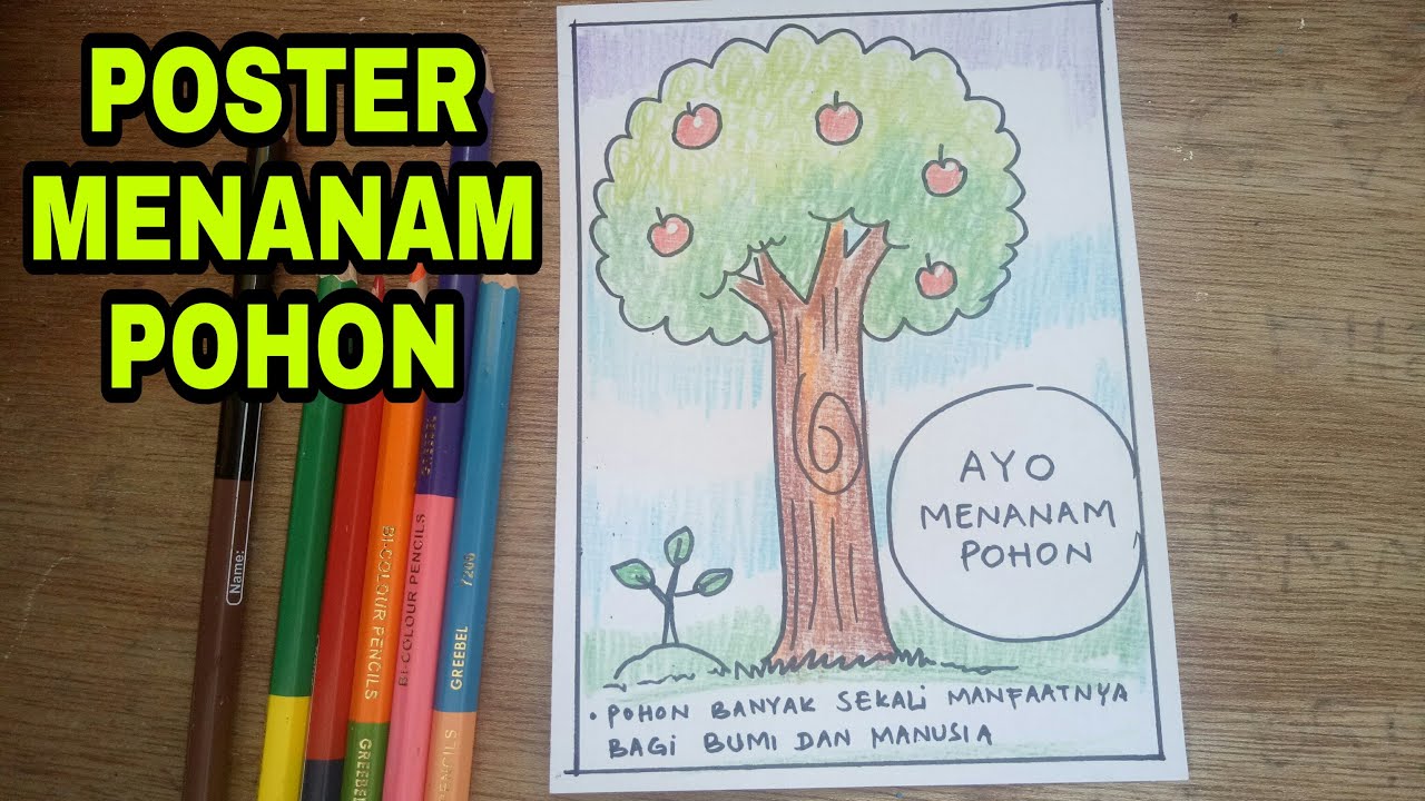 Tutorial Menggambar Poster Menanam Pohon Yang Mudah Buat Anak Sd Mr Drawing Painting 