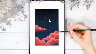 Cloudy Night Sky // Easy Gouache Painting Tutorial
