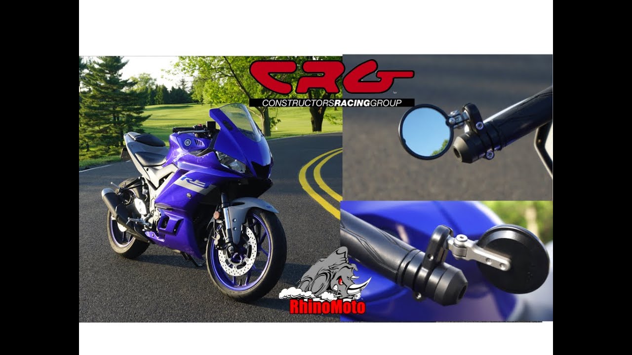2020 Yamaha R3 CRG Blindsight Lanesplitter Mirrors and RhinoMoto Bar Ends INSTALL YouTube