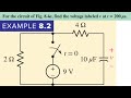 Example 8.2 Hayt 9th ed. | For the circuit of Fig. 8.4a, find the voltage labeled v at t = 200 μs