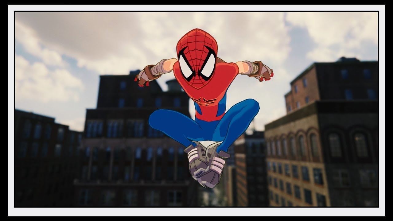 Spider-Man PS4-Spectacular Spider-Man theme webswinging with spider-clan suit.
