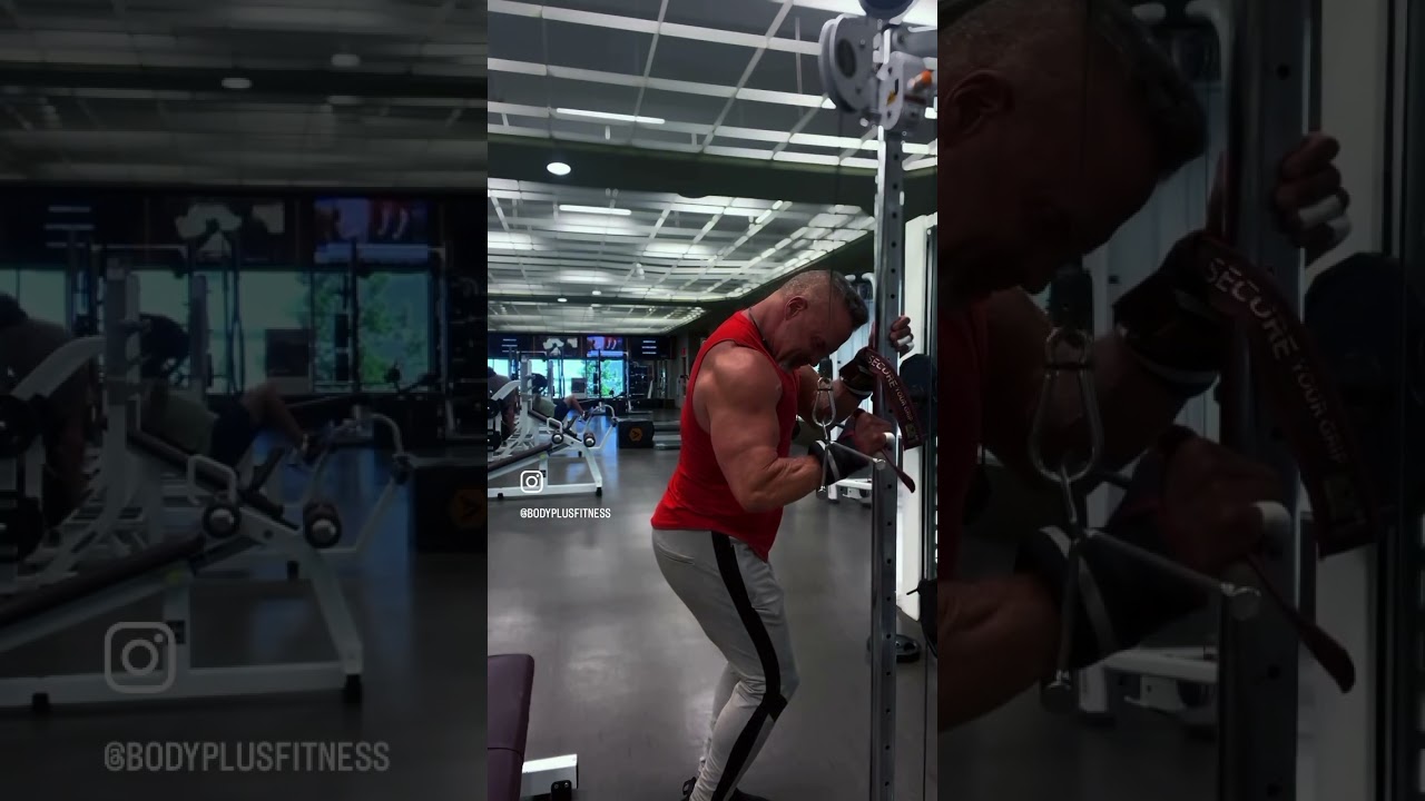 Do your one arm push downs, using the cable row handle for a different isolation of the tricep
