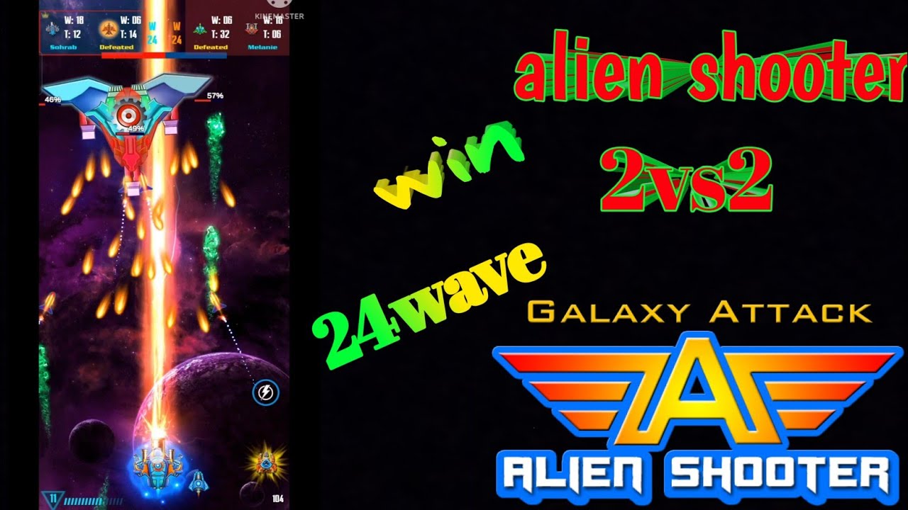 2vs2 PvP mode 24 waves win good game galaxy attack alien shooter - YouTube