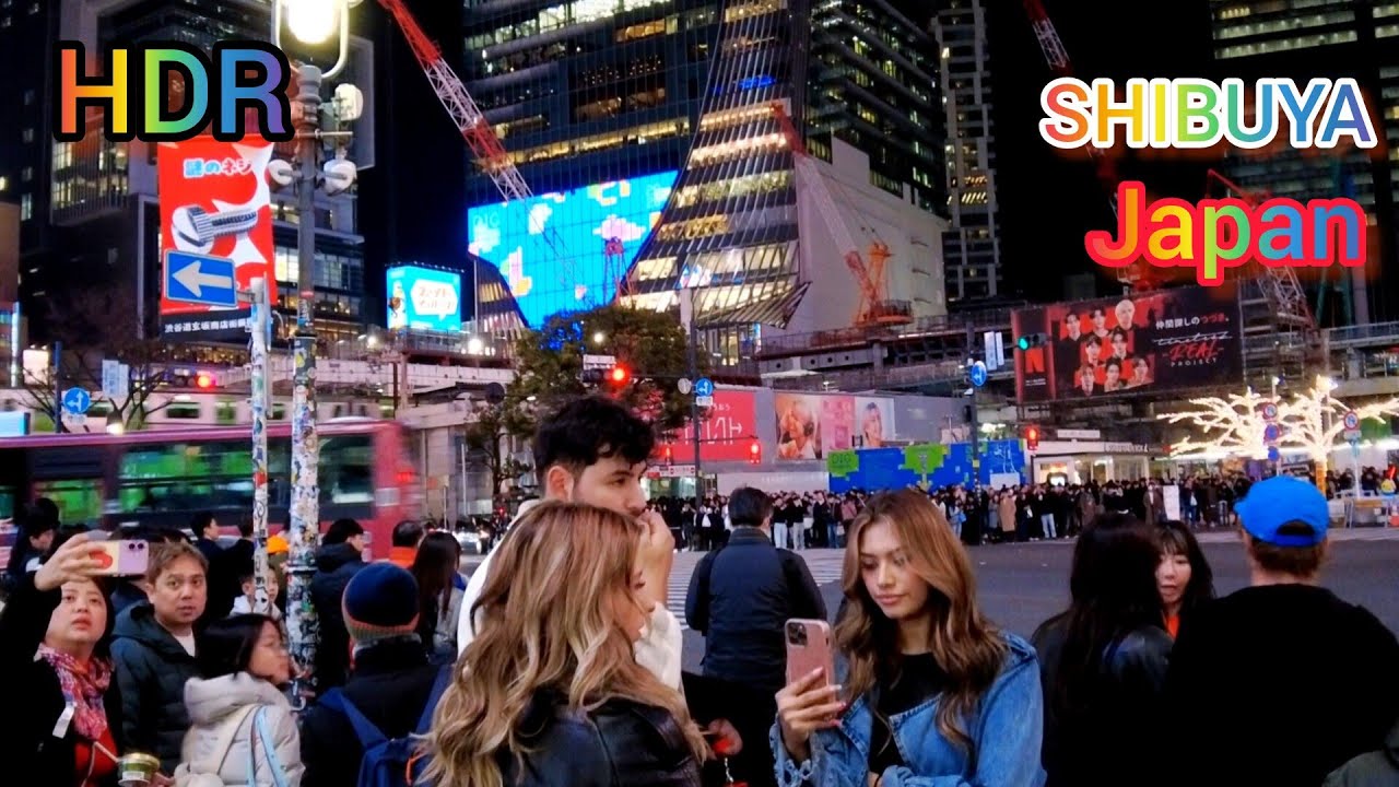 Shibuya city Night view & walking tour. Tokyo, Japan. 