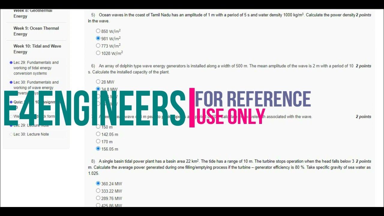 Sustainable Power Generation Systems NPTEL week 10 assignment solution