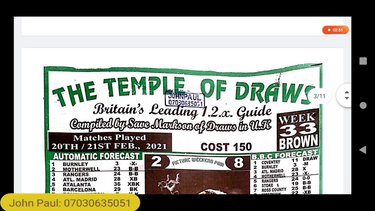 Week 33 21 Temple Of Draws Forecasting Paper Week 32 21 Late News Youtube