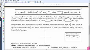 Math 1060 Sec. 6.3 - Powers and Roots of Complex Numbers in Trig Form