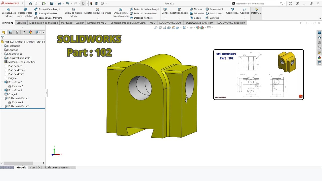 SolidWorks tutorial 3D Modeling: Part 102 - YouTube
