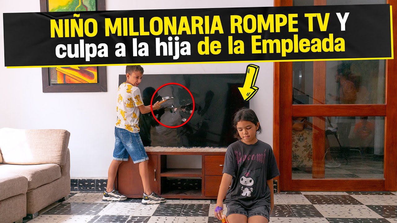 Niño millonario rompe TV y culpa a la hija de la empleada