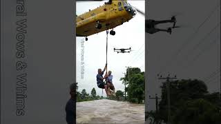 Yellow Chinook &amp; Drones Rescue Elderly Couple in Raging Flood 🚁🌊 #Shorts #Rescue #viralvideo