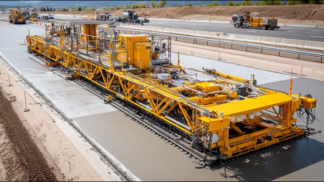 Highway Concrete Resurfacing From Rebar to Final Finish! Heavy Machinery Construction Tech Doc.