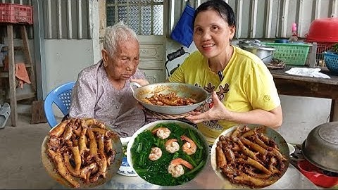 Bà lão 101 tuổi ăn cơm cá bóng cát kho tiêu canh rau cải xanh nồng | Cơm quê đậm đà thơm ngon