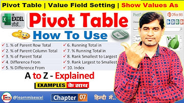 Pivot Table Show Value as : % Parent Total, % Parent Row Total, Difference From, Running, Rank | P8