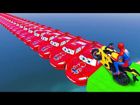 GTA 5 SPIDERMAN vs LIGHTNING MCQUEEN, Sharks in The Epic New Stunt Race Challenge