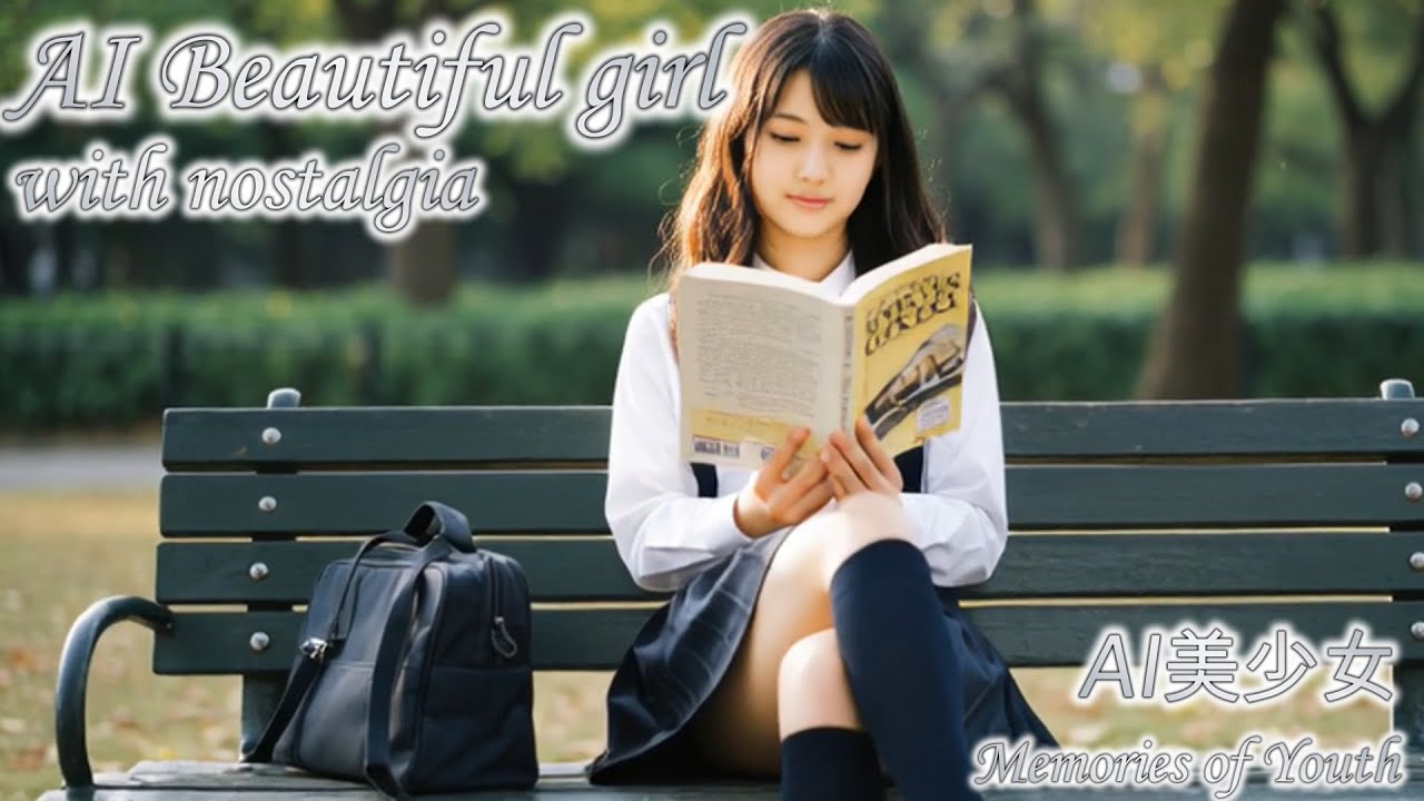 【ai美少女】 放課後に公園のベンチで読書 | A beautiful high school girl is reading a book on a bench 【lookbook】