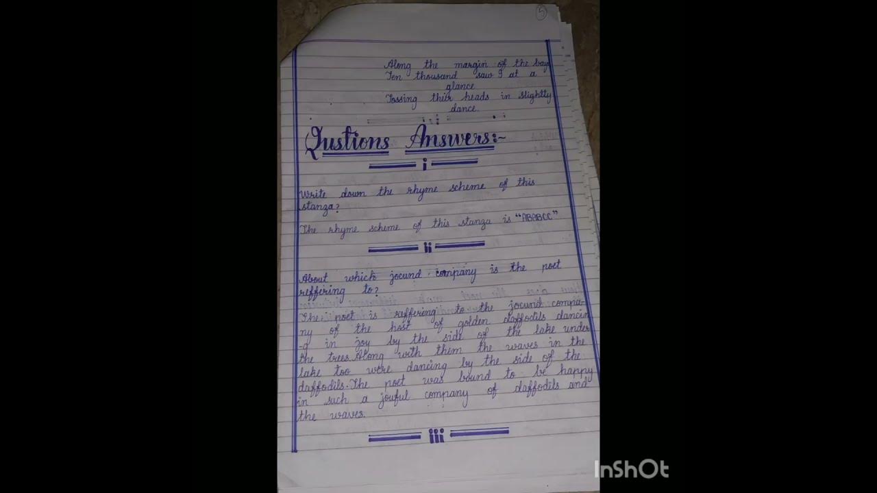 Class 9th Punjab textbook board English Unit Daffodils Paraphrasing