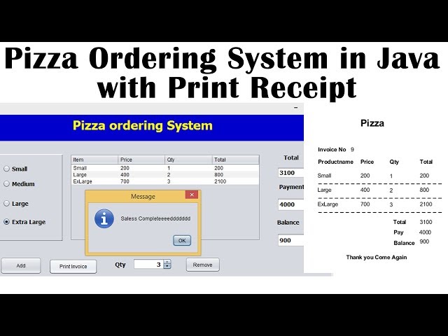 Pizza Ordering System in Java with Print Receipt class=