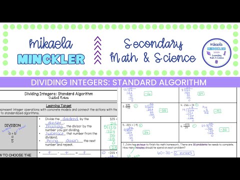 Dividing Integers Standard Algorithm Guided Notes Lesson | 6th Grade ...