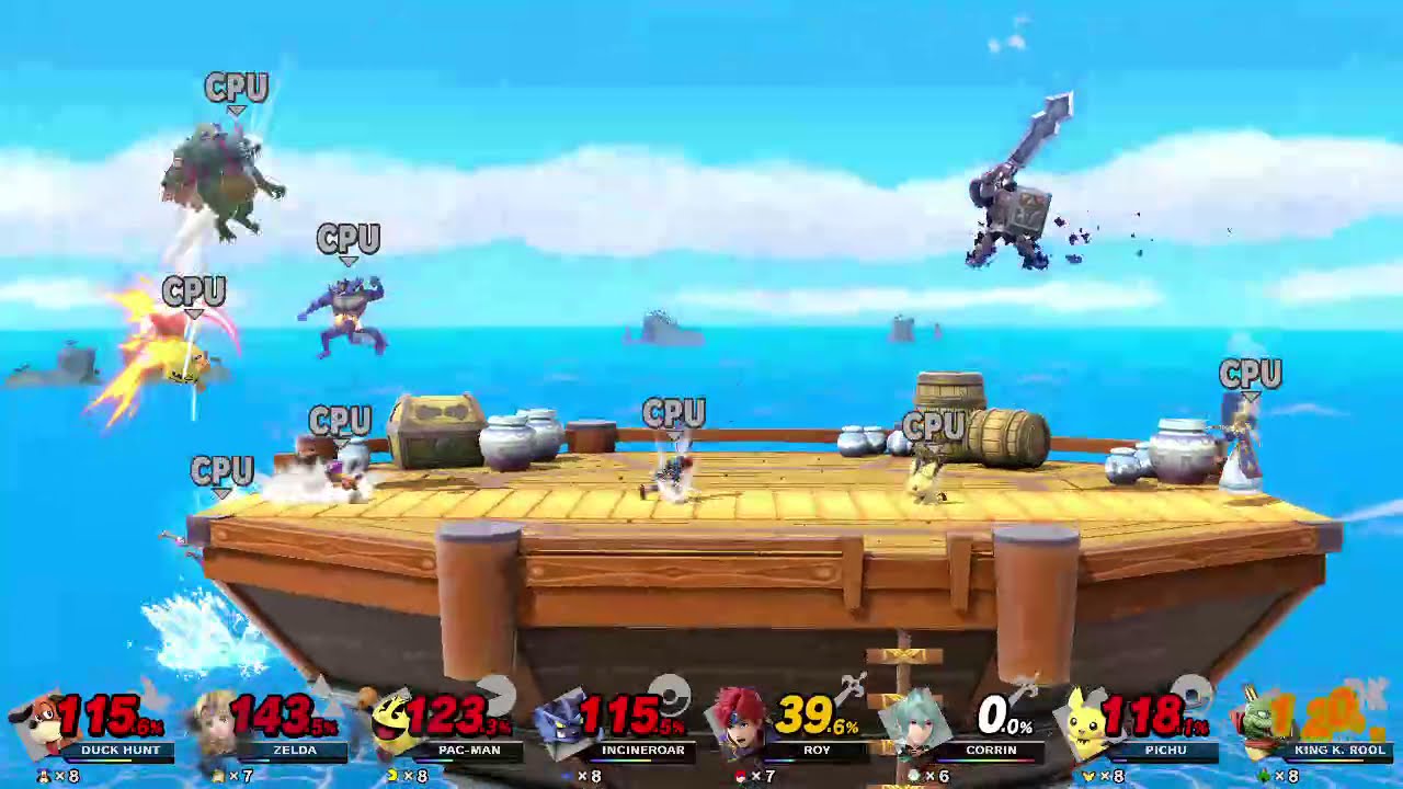 Super Smash Bros Ultimate 8 Player CPU Battle on Pirate Ship Omega Form