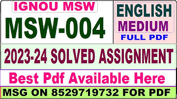 msw 004 solved assignment 2023-24 || msw 004 solved assignment 2024 in english || ignou msw004