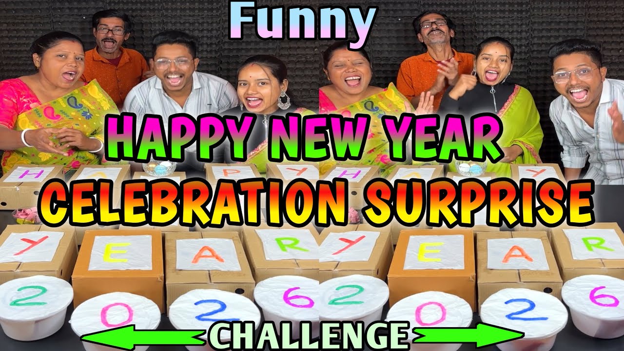Cheerful Happy New Year Celebration Surprise Funny Challenge With Family