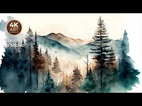 Watercolor Forest and Mountains | 2 Hours Art Screensaver
