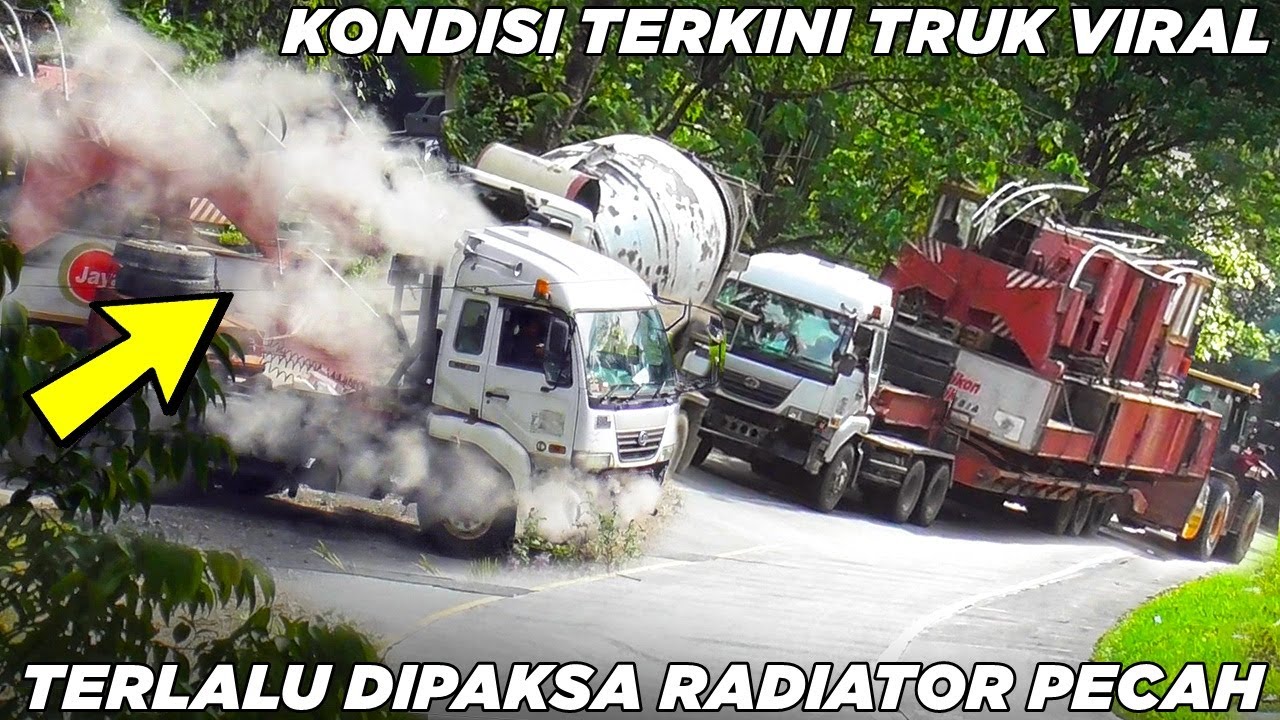 Inexperienced truck driver, truck radiator explodes on extreme incline