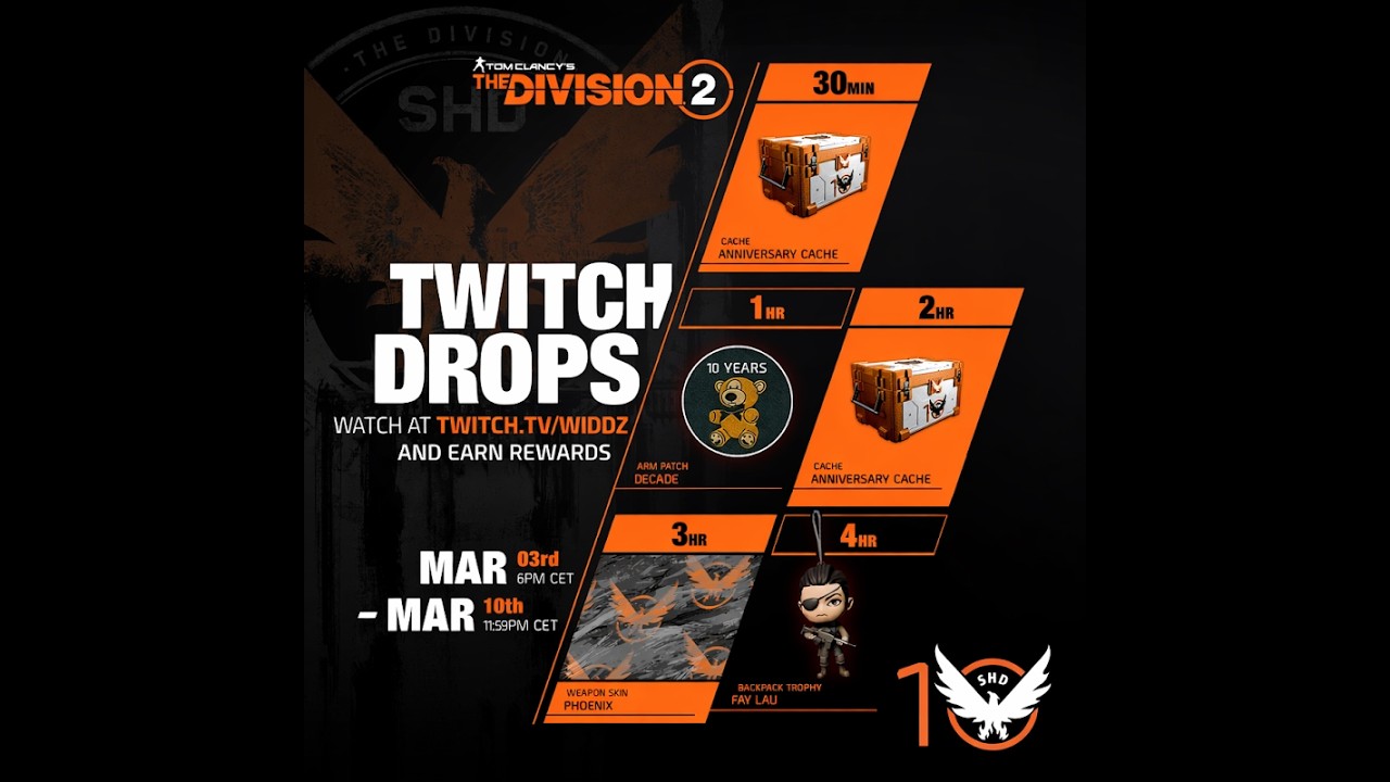 10 Year Anniversary! Drops on Twitch @ widdz (The Division 2)