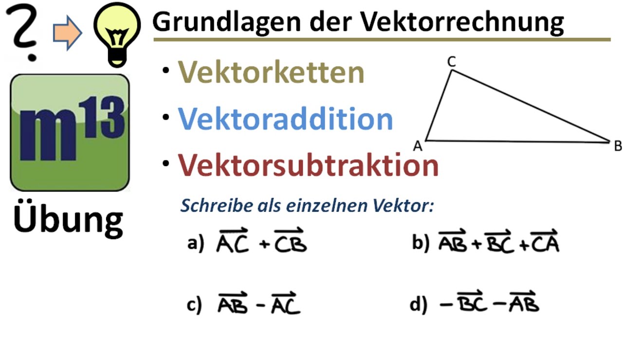 Vektorketten, Vektoraddition, Vektorsubtraktion: Übung Vektor zeichnerisch bestimmen - YouTube