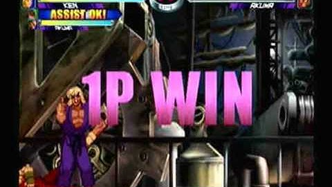 MvC2: Ken Meterless 100% Combo in 1 second vs Akuma (with Damage Data)