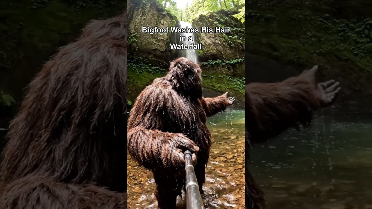 Bigfoot Washes His Hair in a Waterfall